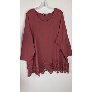 Cable & Gauge Woman 2X Rust Lace Hem Top | Soft Viscose Long Sleeve Plus Sz EUC